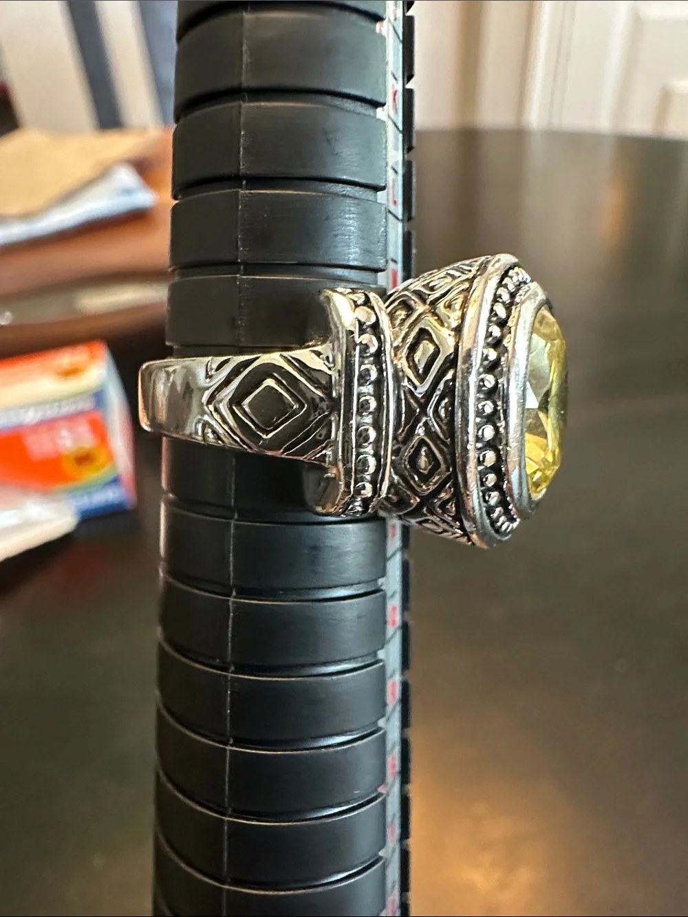 Premier Design “Lemon Luxe” (Vintage) Large Yellow Crystal Statement Ring-size 7